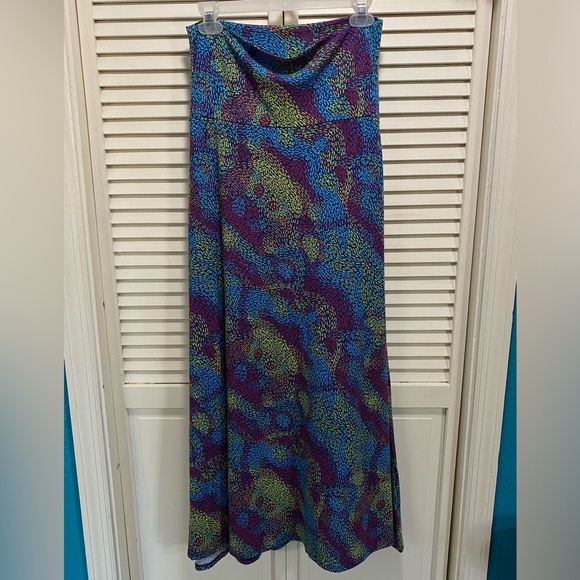 Lularoe Blue/Red/Yellow Abstract‎ Maxi Skirt Fold Over Waist Size XS - Picture 1 of 7